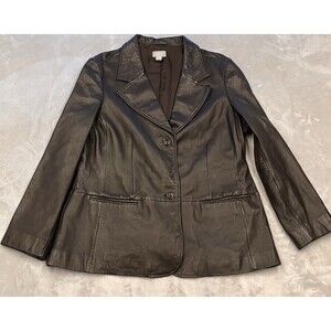 Old Navy Womens Genuine Leather Jacket 2 Button Black Size XXL